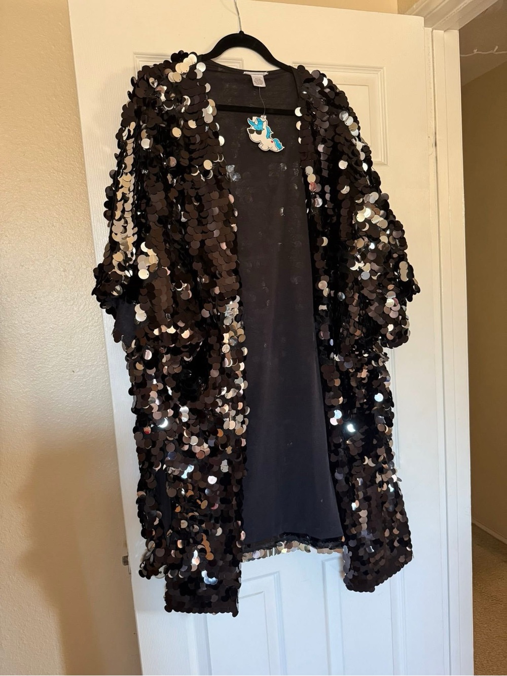 Sequin Open Front Duster - Black Iridescent - iHeartRaves - Picture 2 of 4